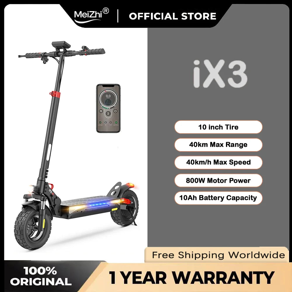 800 W Adult Electric Scooter, kick-start,10 Ah battery, 40 km range,10-inch off-road tyres,40 km/h top speed-city or trail ready