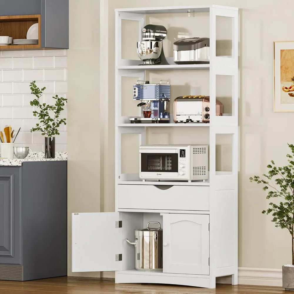 Kitchen Pantry Storage Cabinets Freestanding Tall Bathroom Cabinet with Shelves and Drawer 64''H Sideboard Microwave Space Cupb