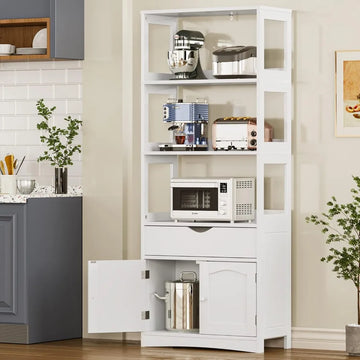 Kitchen Pantry Storage Cabinets Freestanding Tall Bathroom Cabinet with Shelves and Drawer 64''H Sideboard Microwave Space Cupb