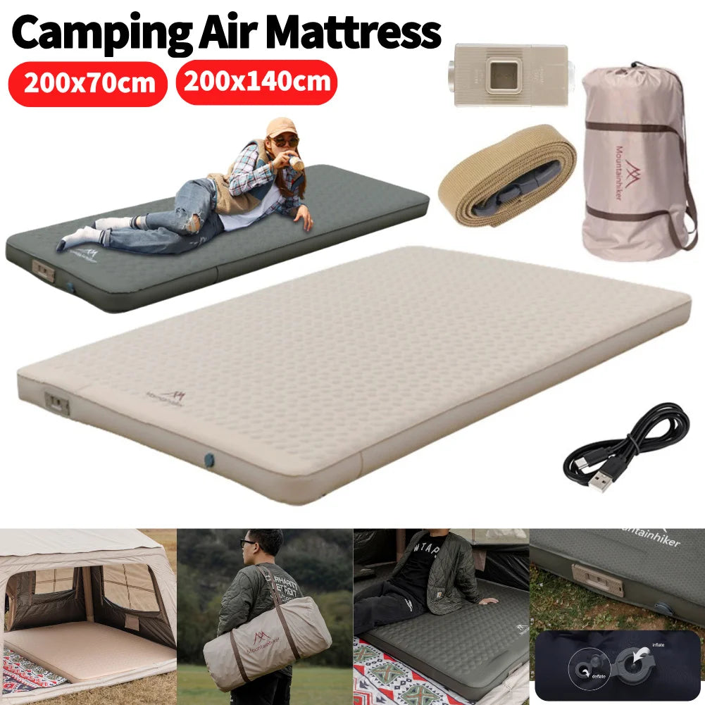 Camping Air Mattress Built-in Pump Outdoor Tent Inflatable Bed Lightweight Air Cushion for Backpacking Hiking 200x140/200x70cm