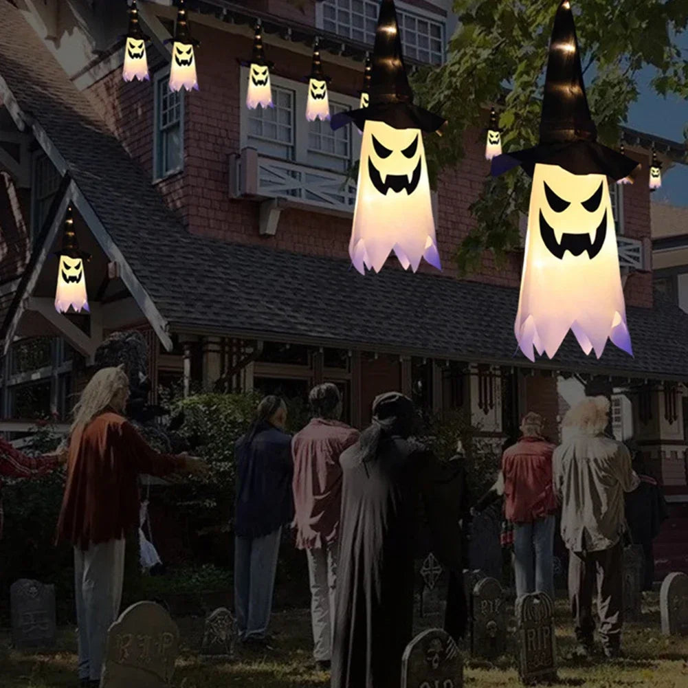 Halloween LED Flashing Light Hanging Ghost Halloween Party Dress Up Glowing Wizard Hat Lamp Horror Props Home Bar Decoration