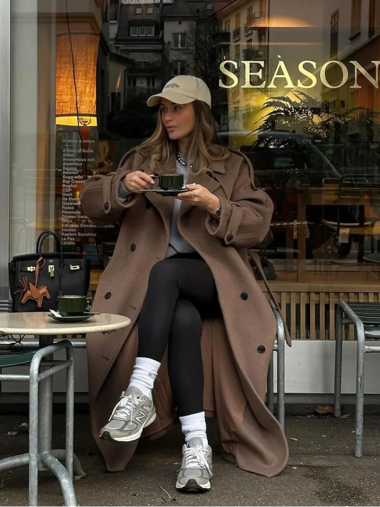 Fashion Belted Mini & Maxi Overcoat For Women Elegant Lapel Wide Shoulder Single Breasted Jacket Lady Autumn Winter Outerwear