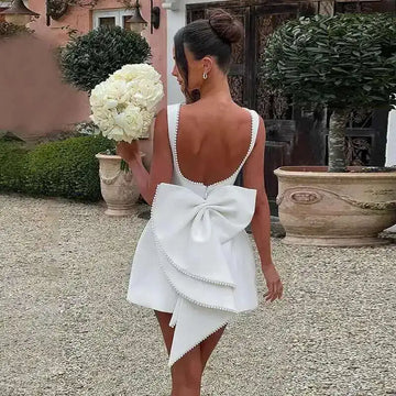 Townlike Bow Pearl Backless Sexy Wedding Dress Women 2025 Dress Elegant Waist Wrap A-line Dresses Vestidos