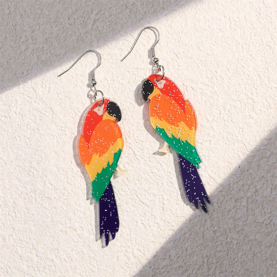 Colorful Bling Bling Parrot Design Dangle Earrings Cute Style Acrylic Jewelry Adorable Female Earrings