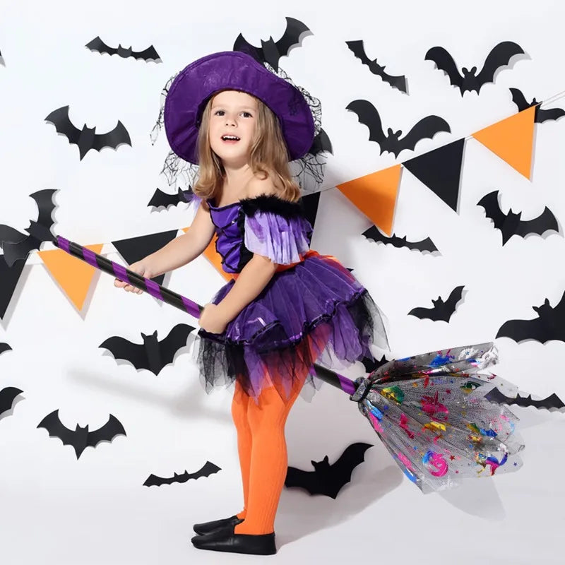 Halloween Witch Broom Witch Costume Broom Removable Wizard Broomstick for Adult Kids Halloween Masquerade Cosplay Props
