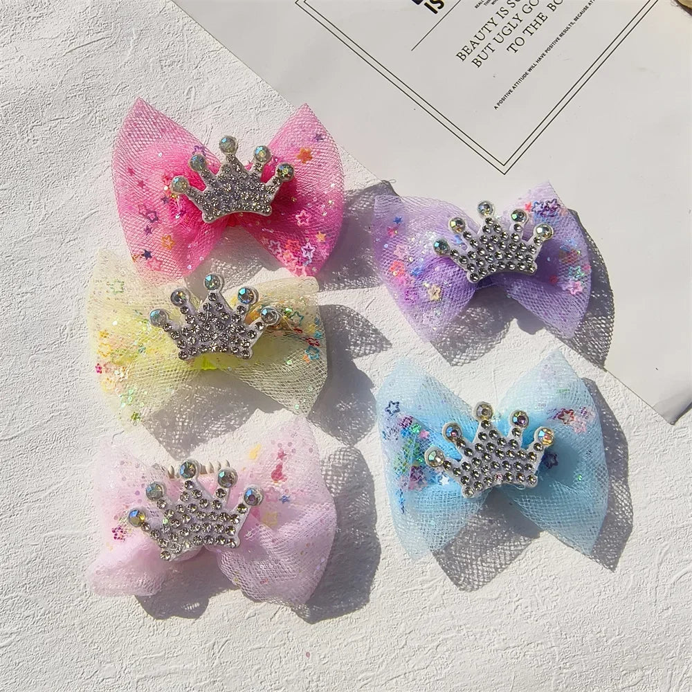 Fashion Bling Bows Crown Pet Hairpin Handmake Hair Accessories Dog Cat Alloy Clip Dog Grooming Accessories Pet Supplies