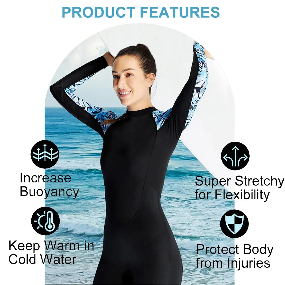 Women Wetsuit 3mm Neoprene One-Piece Diving Suit Swimsuit Keep Warm Long Sleeves Surfing Swimming Diving Kayaking Freediving