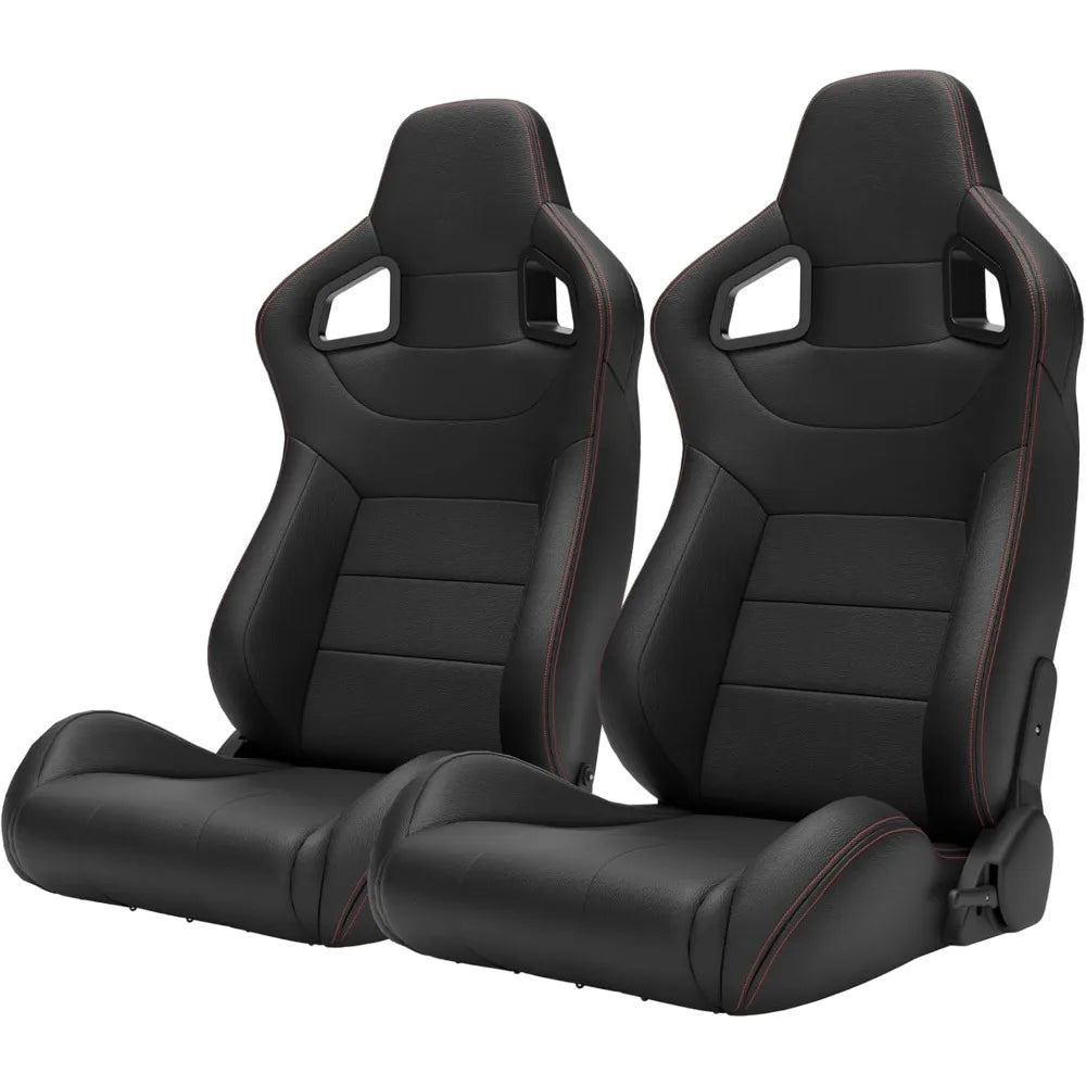 2 Pieces Universal Racing Seats with Dual Lock Sliders, 1 Pair PVC Leather Bucket Seats for Cars (Black)