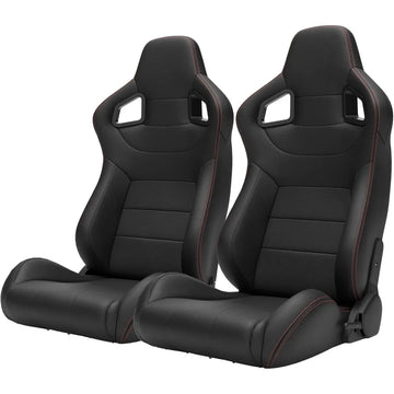 2 Pieces Universal Racing Seats with Dual Lock Sliders, 1 Pair PVC Leather Bucket Seats for Cars (Black)
