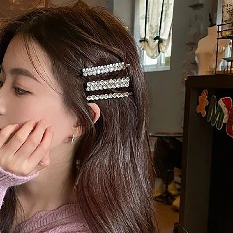 Bling Crystal Hair Clips Set Rhinestone Flowers Side Pins Sweet Elegant Bobby Pins Hairpin Women Hair Accessories