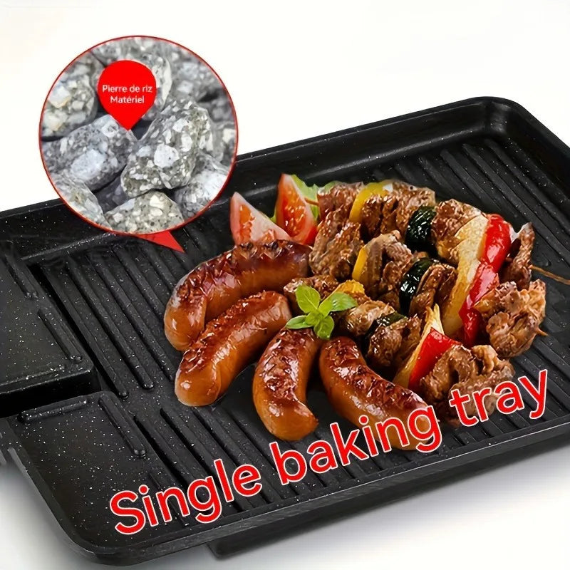 1 non-stick smokeless rectangular baking pan, suitable for indoor and outdoor cooking, restaurant supplies, made of metal