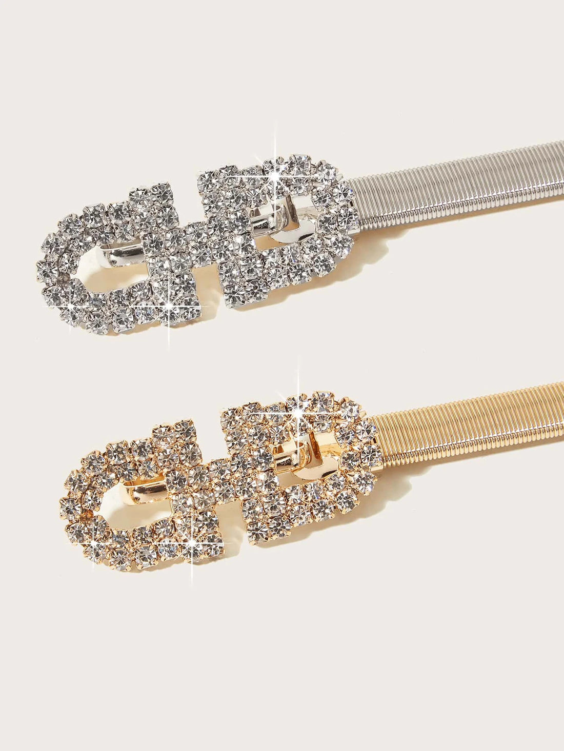 Ladies Bling Bling Sparkling Rhinestone Buckle Decoration Metal Spring Waist Seal Elegant and Sexy Style Dress Accessories