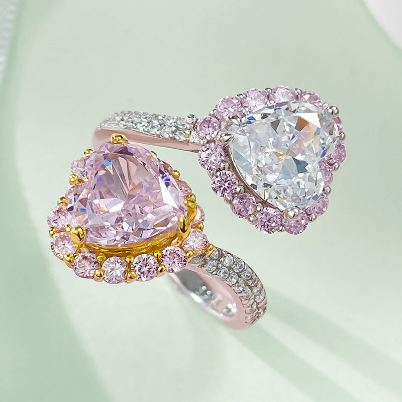 Elegant S925 Silvery and moissanite Rings - Vintage Style, Ideal for Birthdays, Valentine'S Day, and Engagements, Featuring Sparkling Pink and Clear Faux Gemstones, Perfect for Couples or Individuals, Valentine Jewelry|Vintag