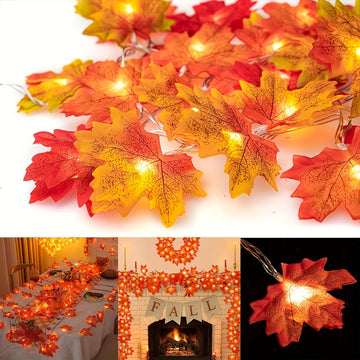 1pc Maple Leaf LED Fairy Lights - Warm White/Cool Yellow/Red Glow, -in-Free -Free Switch-Controlled / String Lights for Stair Railings, Fence, Party, Thanksgiving, Halloween, Fall & Autumn Tree Decorations (Plastic