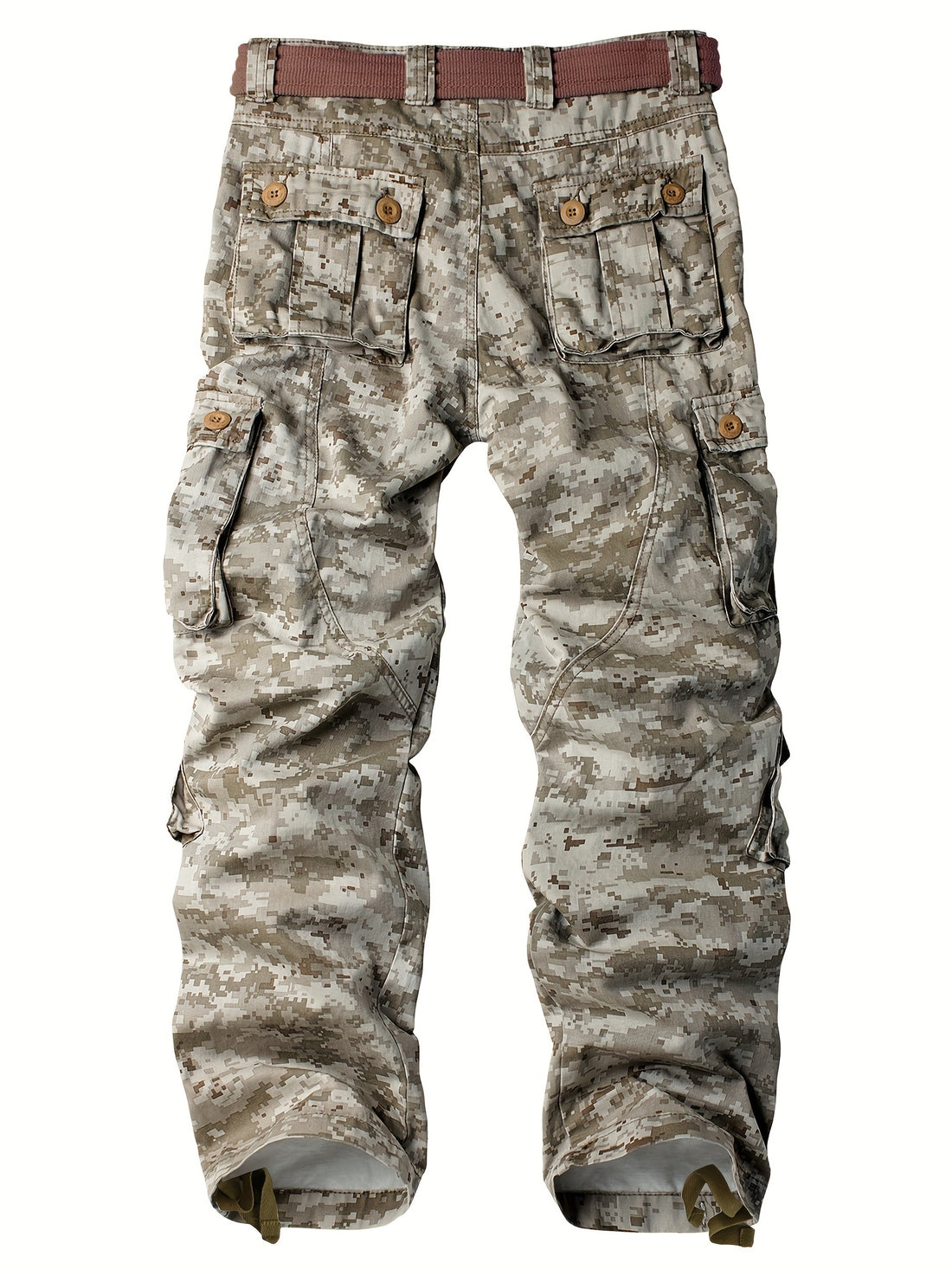 AKNAVY Solid Cotton Camo Multi Flap Pockets Men's Straight Leg Cargo Pants, Loose Casual Outdoor Pants, Men's Work Pants For Hiking Fishing Angling