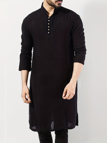 INCERUN Men's Casual Cotton Long Robe, Indian Kurta