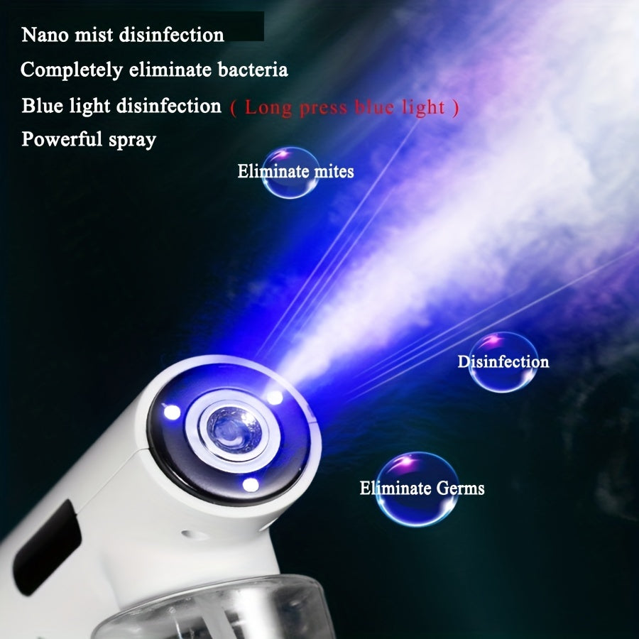 Mini-portable Charging Disinfectant Sprayer, 1.69oz Nano-blue Light Sterilizing Sprayer, Hand-held Powerful Sprayer, Sterilizing Agent Steam Battery Capacity Of 1200mAh,  Suitable For Car,school,bedroom,clothing,express Deliv