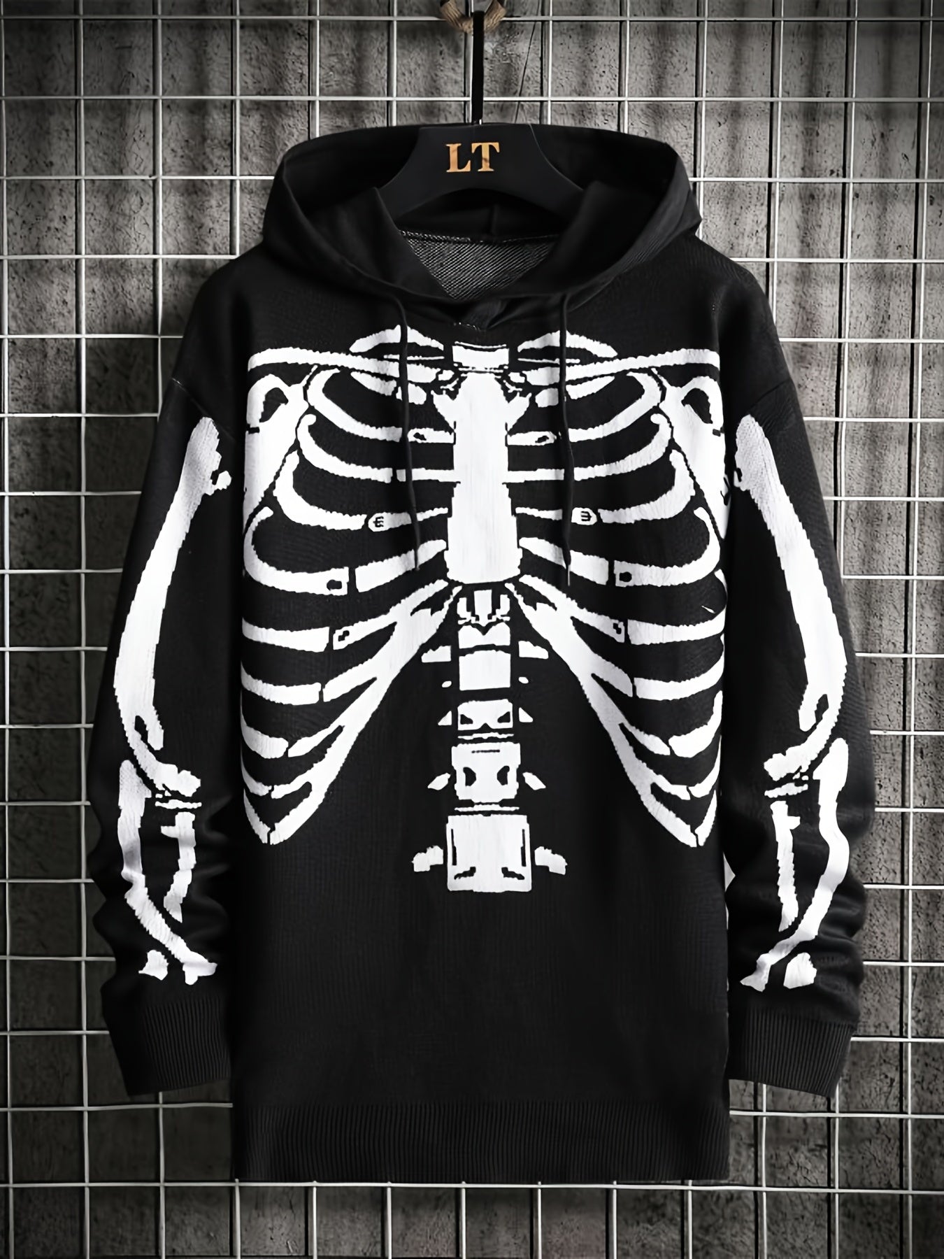2023 New Cross-border Youth Popular Men's Halloween Style Sweater Sweater Hooded Skull Print Hip-hop Street