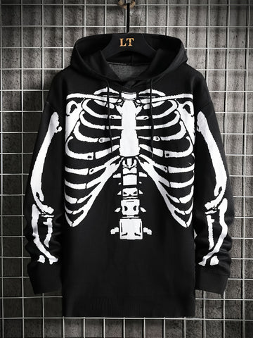 2023 New Cross-border Youth Popular Men's Halloween Style Sweater Sweater Hooded Skull Print Hip-hop Street