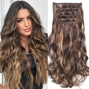 [Heat Resistant Hair Extensions] 6pcs Heat Resistant 22 Inch Body Wave Clip-In Hair Extensions | Double Weft Synthetic Hair for Women - Hair Clips Hair Accessories Halloween Christmas