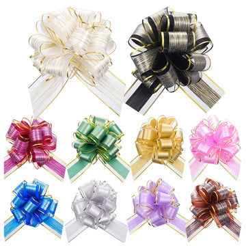 12pcs, Pull Bow Gift Wrapping Pull Bow Ribbon Pull Bows For Christmas Wedding Baskets Valentine's Day Bows Multicolor Ribbon Bow For Gift Wrapping, 6 Inches Diameter