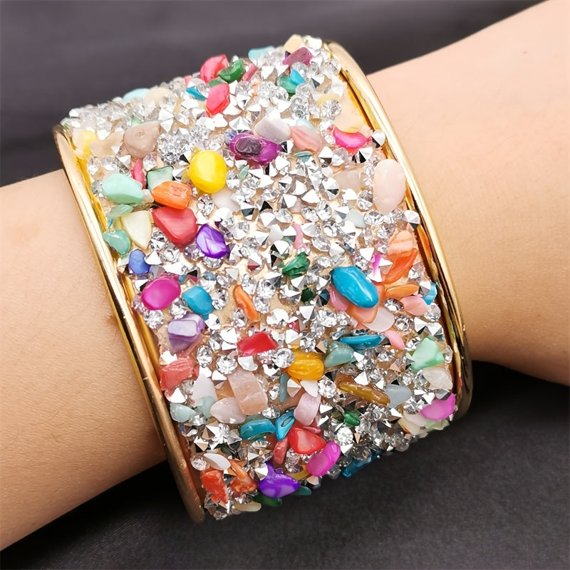 Colorful Cuff Bangle Bracelet Inlaid Shiny Crystal Classic Rainbow Color Bangle For Women
