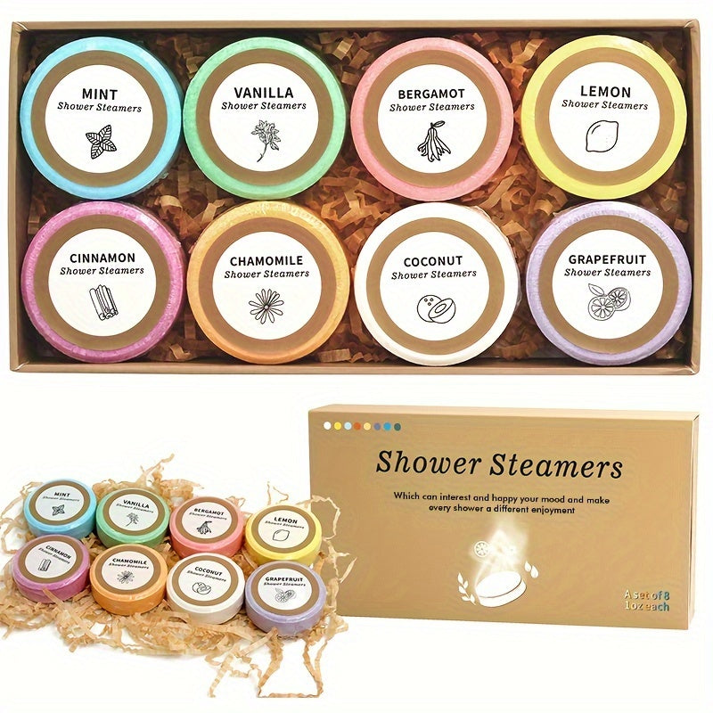 Shower Steamers Variety Pack - 8 Essential Oil Shower Bombs with Lavender, Mint, Vanilla, Bergamot, Lemon, Cinnamon, Coconut, Grapefruit Scents - Self-Care & Relaxation Gift for Women and Men, Spa Experience Shower Companion,