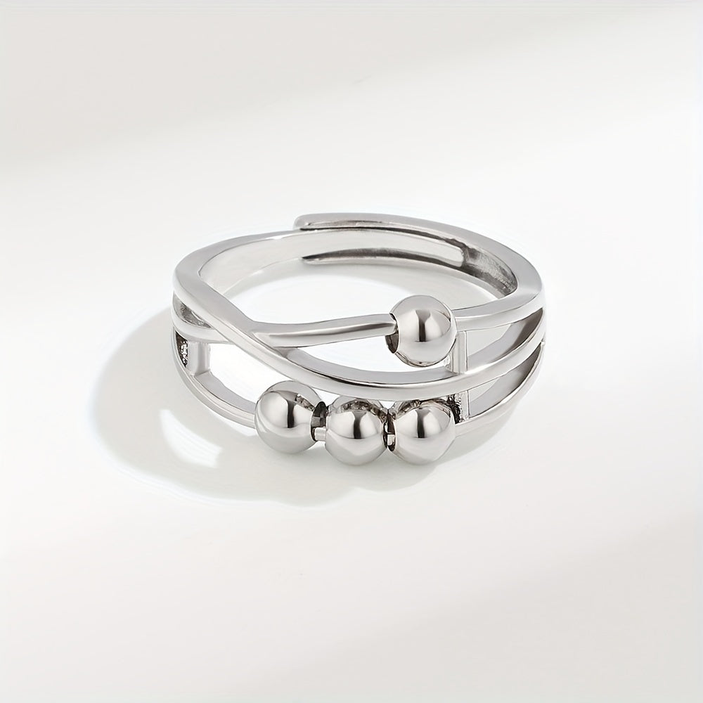 Dainty Anxiety Fidget Ring With Bead Adjustable Rotatable Anti Stress Ring