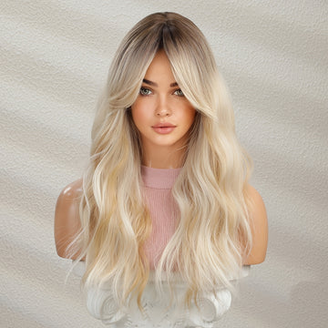 Long Ombre Blonde Hair Wig Natural Looking Layered Wavy Wigs For Women Heat Resistant Hair Wig Cosplay Party Synthetic Wig