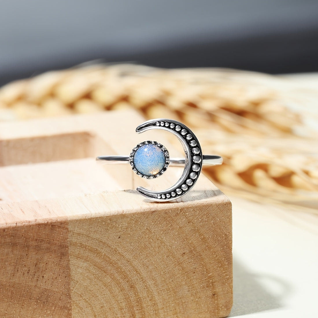 Personality Colorful Moonstone Open Adjustable Ring Temperament Retro Female Hand Accessories